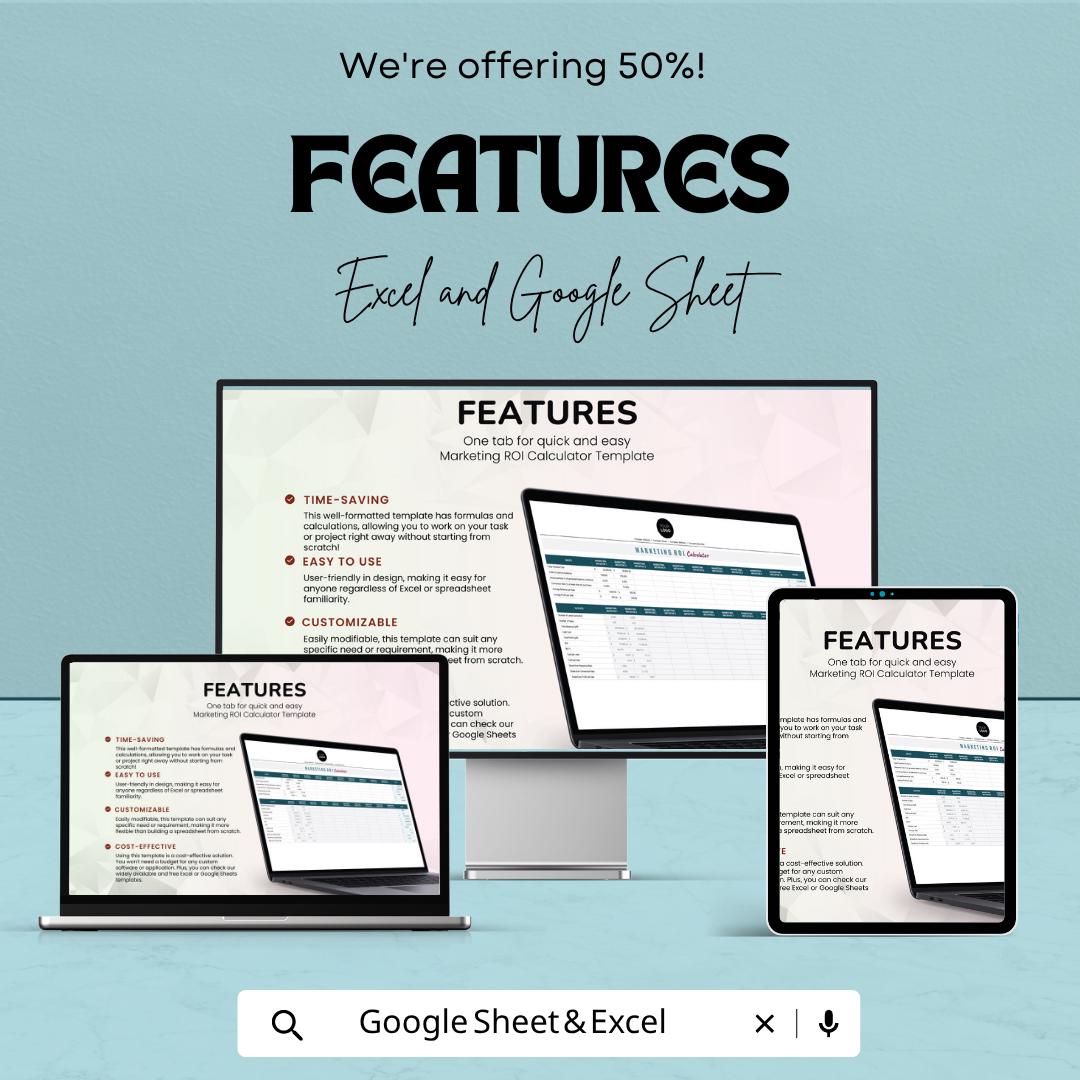 Marketing ROI Calculator Template | Marketing Budget Planner | ROI Tracker Spreadsheet | Business Analytics Tool