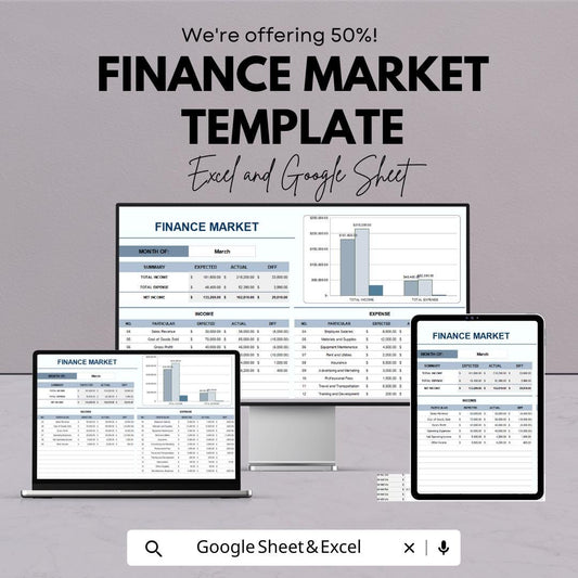 Finance Market Template | Financial Analysis Spreadsheet | Income & Expense Tracker | Market Summary Dashboard