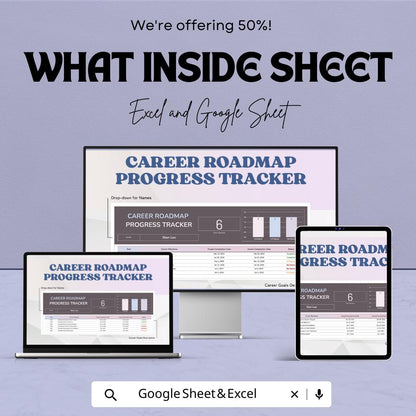Career Roadmap Progress Tracker Template |  Goal Milestone Tracker Spreadsheet | Personal Development Plan
