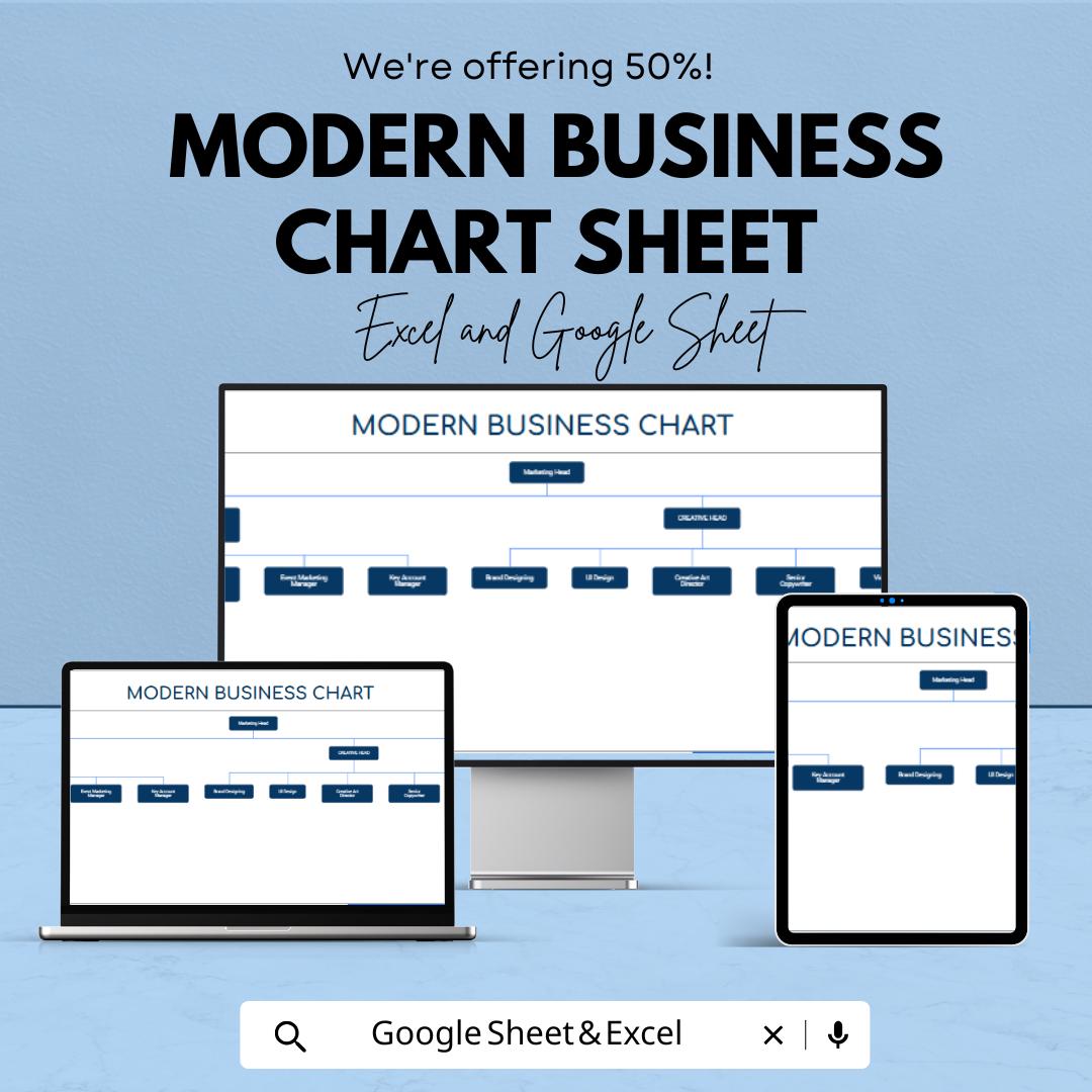 Modern Business Chart Sheet for Excel & Google Sheets - 50% Off - Organizational Chart Template