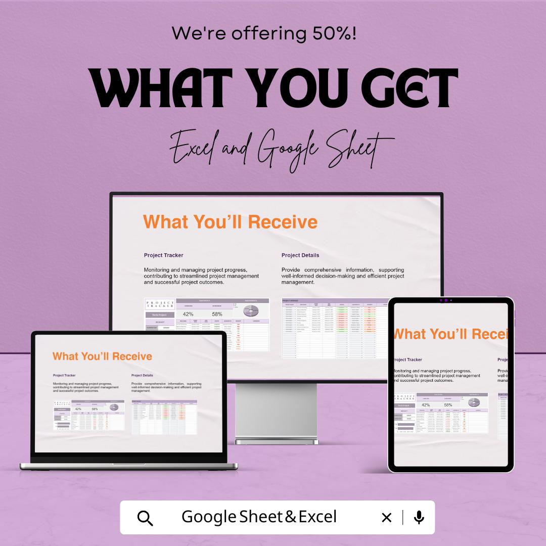 Project Tracker Template | Excel & Google Sheets | Project Management Spreadsheet | Task Tracker Dashboard | Budget Planner | Work Organizer
