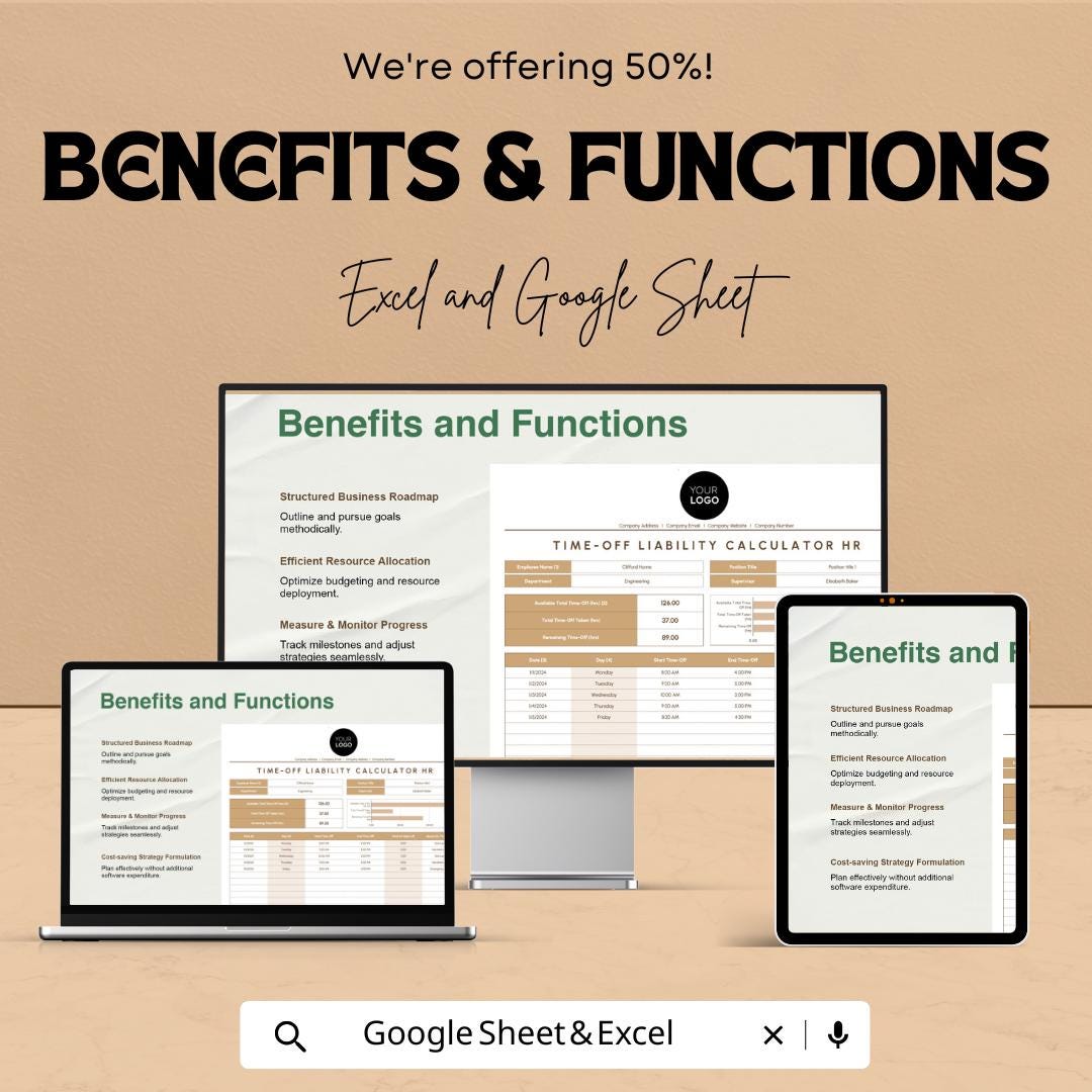Time-Off Liability Calculator HR Sheet | Excel and Google Sheets Template | Track Employee Time-Off & Liabilities | 50% OFF
