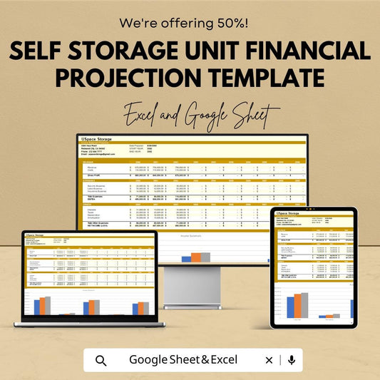 Self Storage Unit Financial Projection Template | Storage Business Forecast | Revenue & Expense Model | Financial Planning Spreadsheet