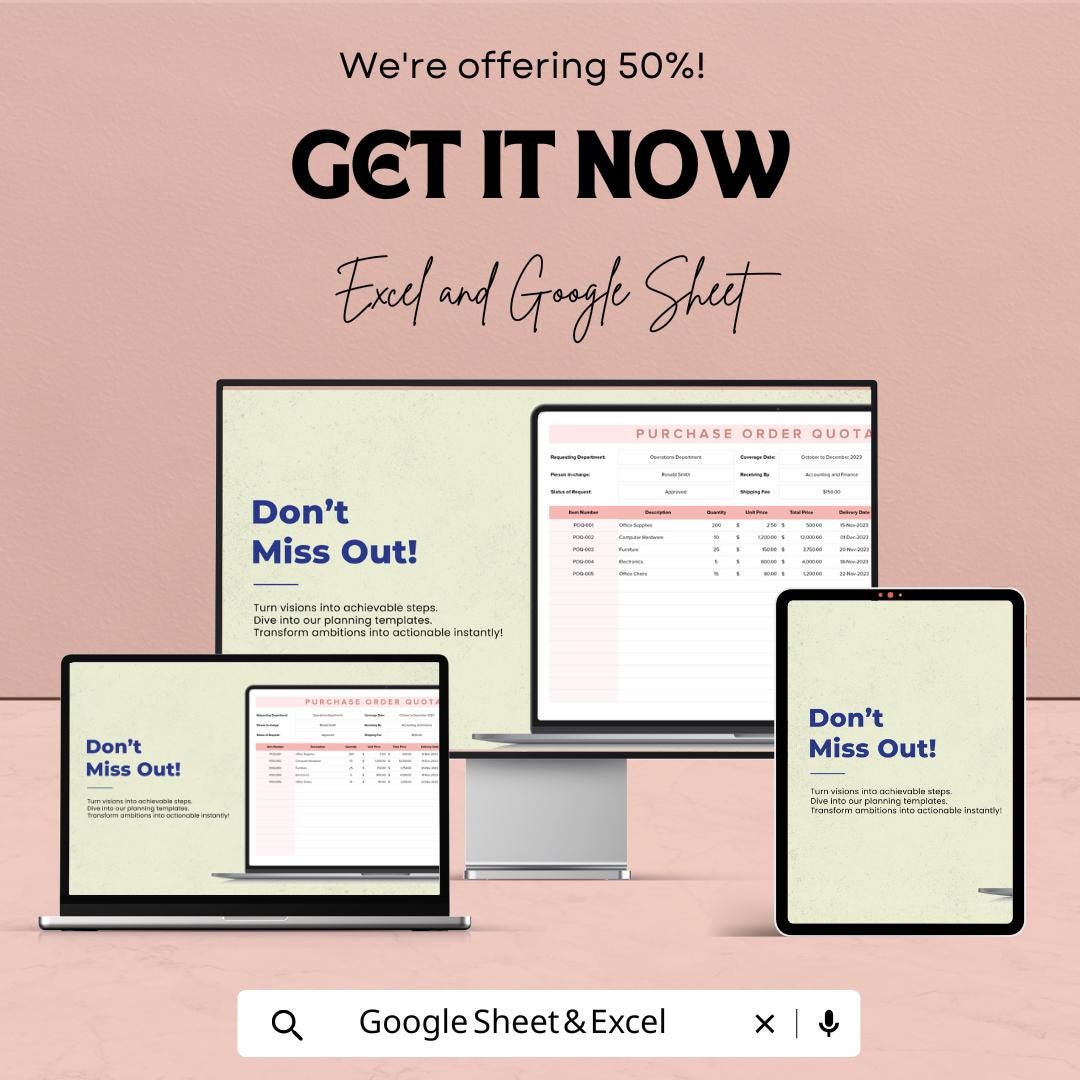 Delivery Purchase Order Template | Business Purchase Form | Editable Order Sheet | Expense Tracker for Small Business