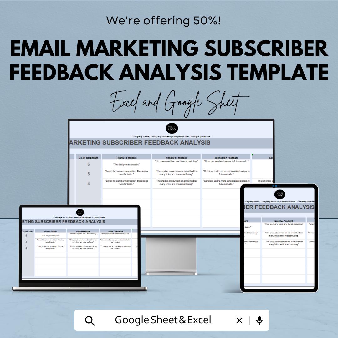 Email Marketing Subscriber Feedback Analysis Template | Email Feedback Tracker | Customer Response Analyzer | Marketing Review Tool