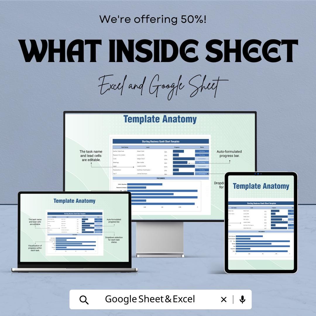 Starting a Business Gantt Chart Template Excel & Google Sheets | Project Timeline Planner | Startup Project Management Spreadsheet