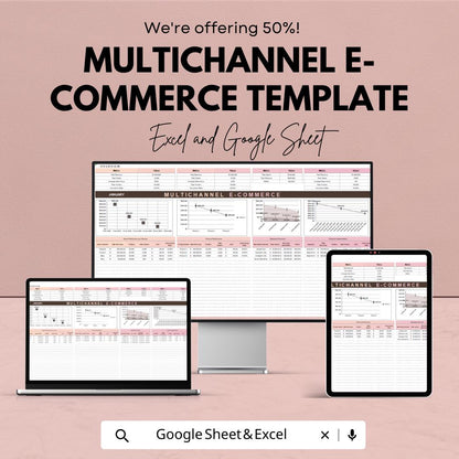 Multichannel E-commerce Dashboard Template, Online Store Sales Tracker, Excel & Google Sheets E-commerce Analytics Spreadsheet