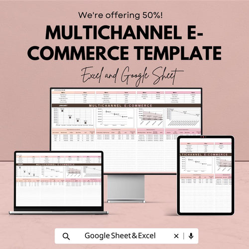 Multichannel E-commerce Dashboard Template, Online Store Sales Tracker, Excel & Google Sheets E-commerce Analytics Spreadsheet