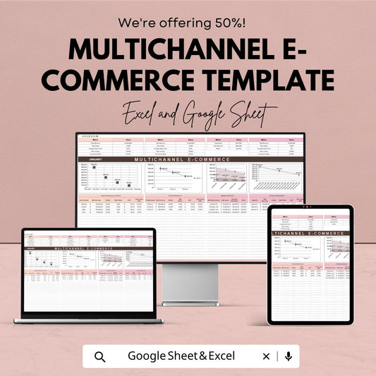 Multichannel E-commerce Dashboard Template, Online Store Sales Tracker, Excel & Google Sheets E-commerce Analytics Spreadsheet