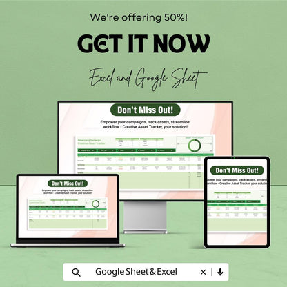 Advertising Campaign Tracker, Creative Asset Tracker Template, Marketing Content Planner, Campaign Management Spreadsheet