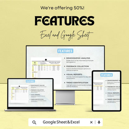 Employee Wellness Survey Results Template | HR Wellness Survey Analysis | Excel and Google Sheets | Employee Feedback & Wellbeing Tracker