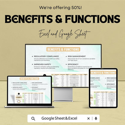 Health & Safety Regulation Compliance Checklist Sheet | Excel and Google Sheets | OSHA Compliance, Workplace Safety
