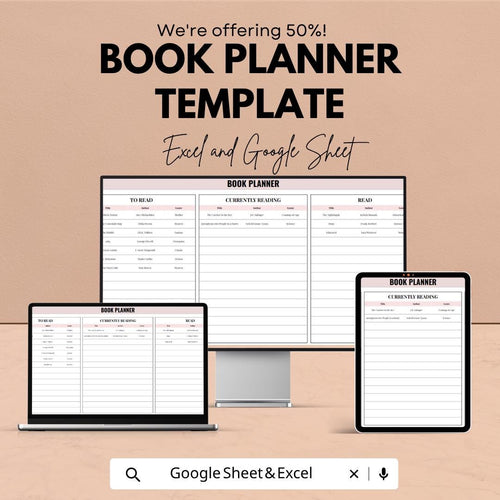 Book Planner Template | Reading Tracker Spreadsheet | Book Journal | TBR List Organizer | Google Sheets & Excel | Reading Log |