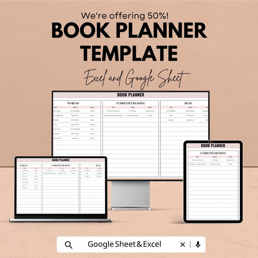 Book Planner Template | Reading Tracker Spreadsheet | Book Journal | TBR List Organizer | Google Sheets & Excel | Reading Log |