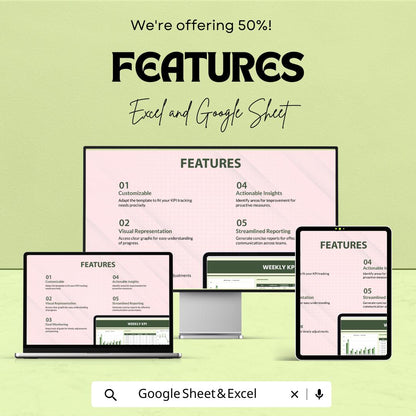 Weekly KPI Tracker Sheet for Excel and Google Sheets | Performance Metrics | Business Goals Tracker | Customizable & Easy-to-Use Template