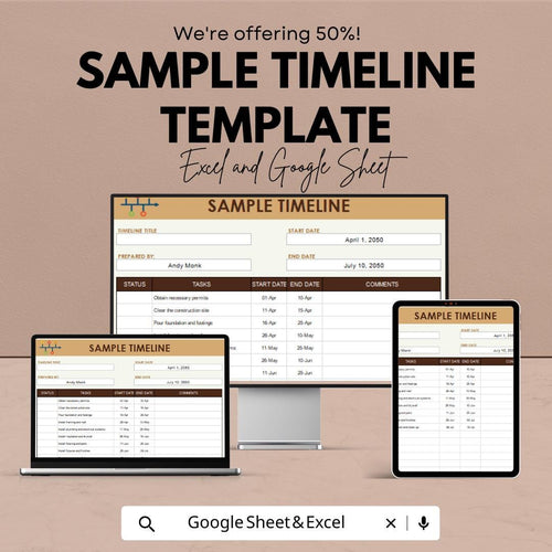Sample Timeline Template | Project Planner Excel and Google Sheet | Task & Deadline Tracker | Editable Work Schedule Sheet