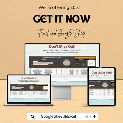 Accounts Efficiency Analysis Template | Financial Performance Dashboard | Accounting KPI Tracker | Excel & Google Sheets