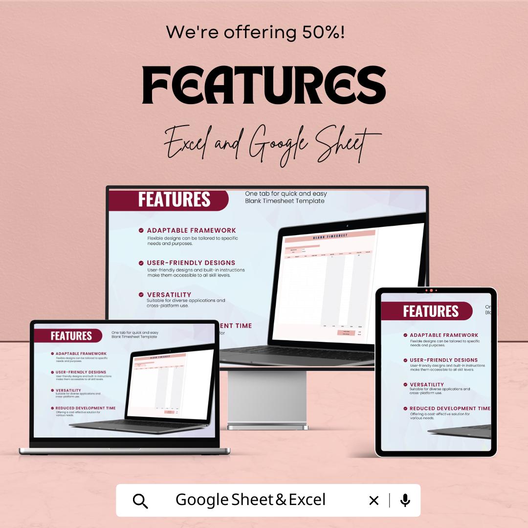 Blank Timesheet Template – Excel & Google Sheets – Employee Hours Tracker, Customizable Work Schedule, Editable Payroll System,