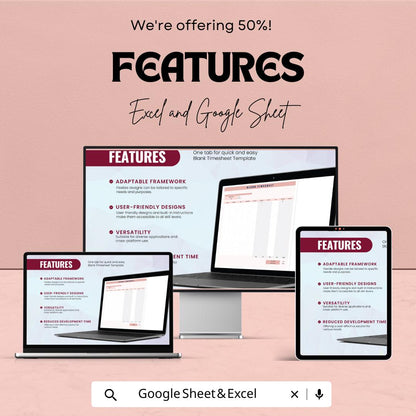 Blank Timesheet Template – Excel & Google Sheets – Employee Hours Tracker, Customizable Work Schedule, Editable Payroll System,
