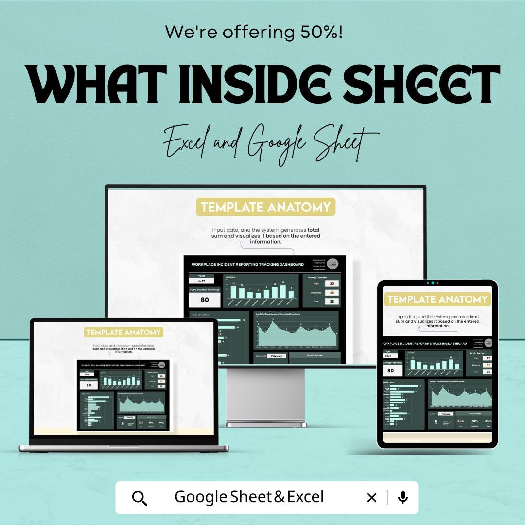 Workplace Incident Reporting Tracking Dashboard Sheet – Google Sheets Template for Safety Tracking, Incident Management, and Reporting