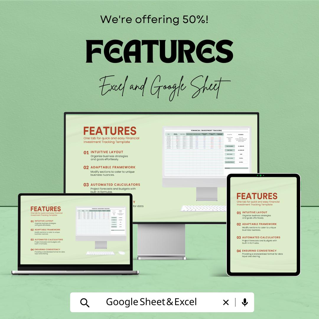 Financial Investment Tracking Template | Investment Log, Portfolio Tracker, Gain Loss Calculator, Finance Tracking Template