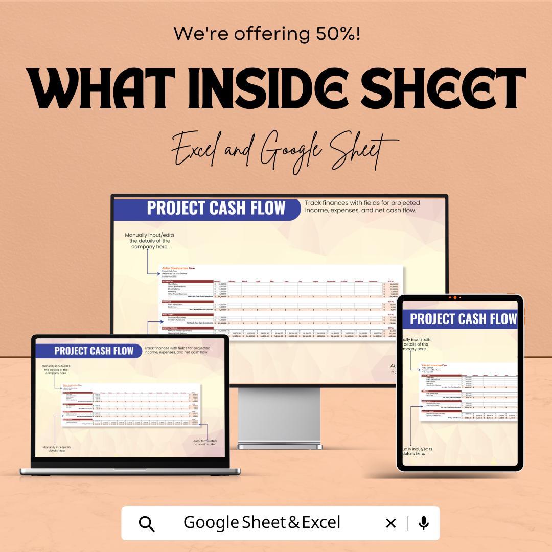 Project Cash Flow Sheet | Excel & Google Sheets Template | Cash Flow Tracker | Business Finance Planner | Instant Download