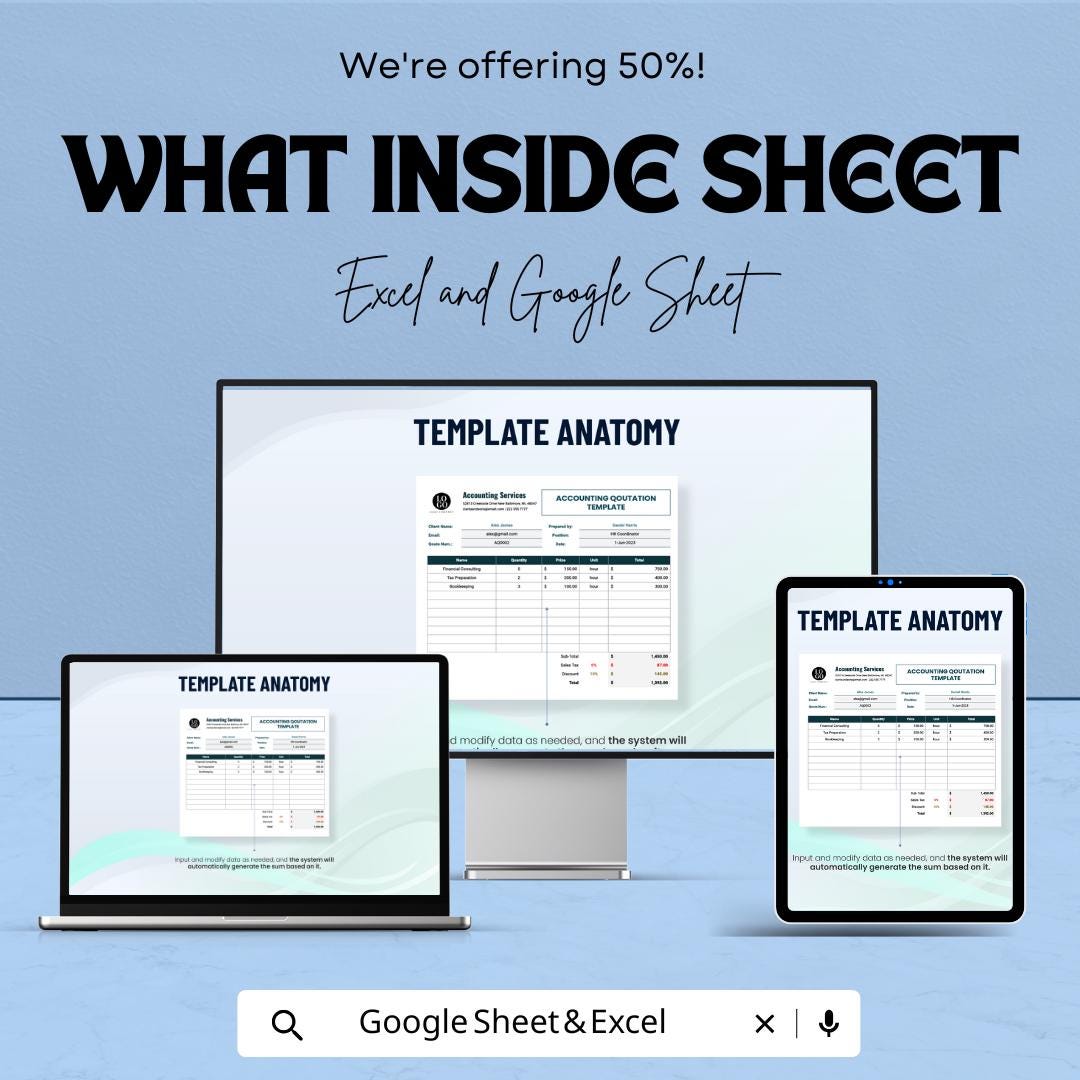 Accounting Quotation Sheet - Professional | Google Sheets Template - Customizable & Easy-to-Use - Invoice Generator for Financial Services