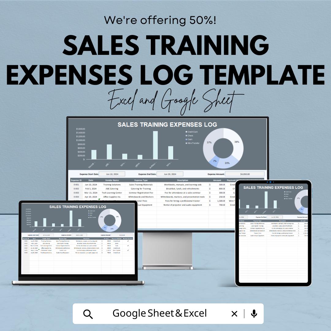 Sales Training Expenses Log Template | Sales Training Budget Tracker | Employee Training Cost Log | Training Expense Spreadsheet |