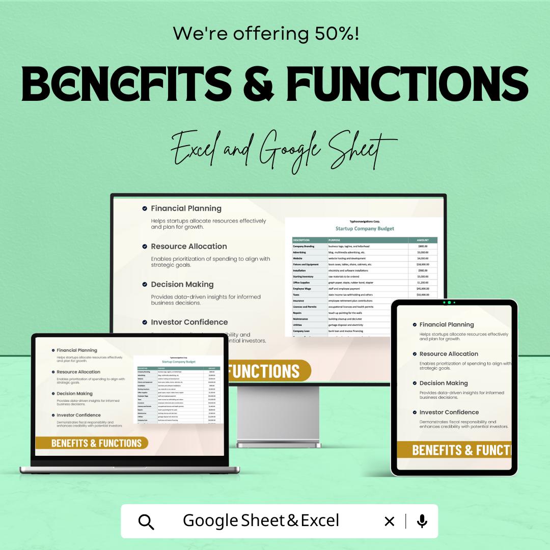 Startup Company Budget Template | Google Sheets & Excel Spreadsheet for Financial Planning | Business Budgeting Tool