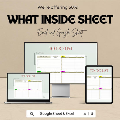 Blank To Do List Template Excel | Daily Task Planner Google Sheets | Simple Productivity Tracker | Editable Checklist | Minimal Task Manager
