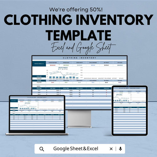 Clothing Inventory Template | Apparel Stock Tracker Spreadsheet | Boutique Inventory Management | Excel & Google Sheets