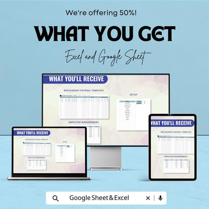 Restaurant Payroll Sheet - Google Sheet & Excel Payroll Template - Employee Salary Calculator - Easy Payroll Management for Restaurants