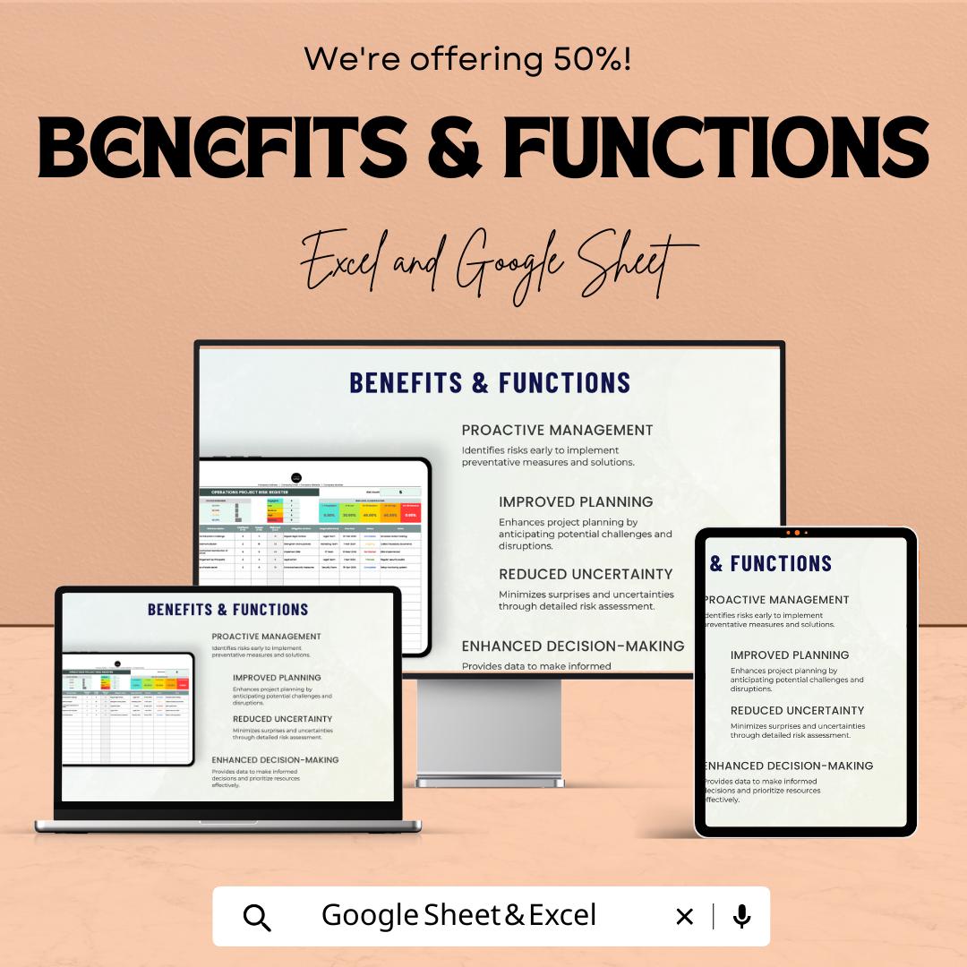 Operations Project Risk Register Template | Risk Management Dashboard | Excel & Google Sheets