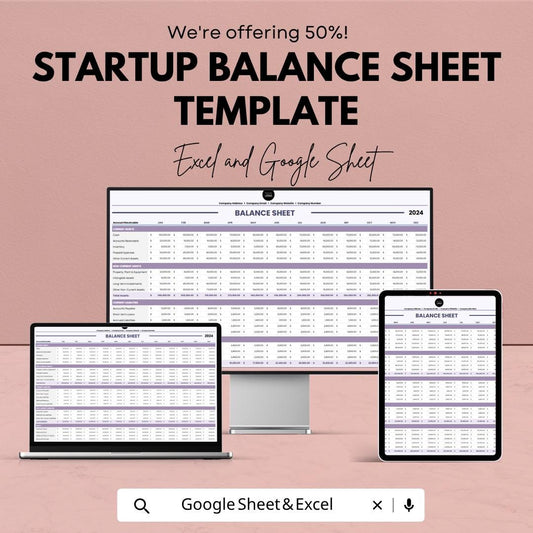 Startup Balance Sheet Template | Business Financial Statement | Balance Sheet Spreadsheet | Startup Finance Template | Excel & Google Sheets