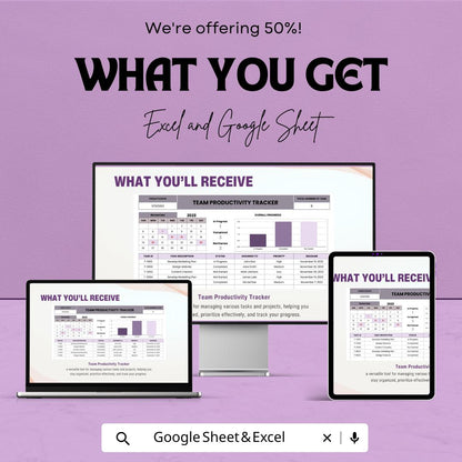 Team Productivity Tracker Template | Task Management Spreadsheet Excel and Google Sheets | Team Performance & Work Tracking Tool