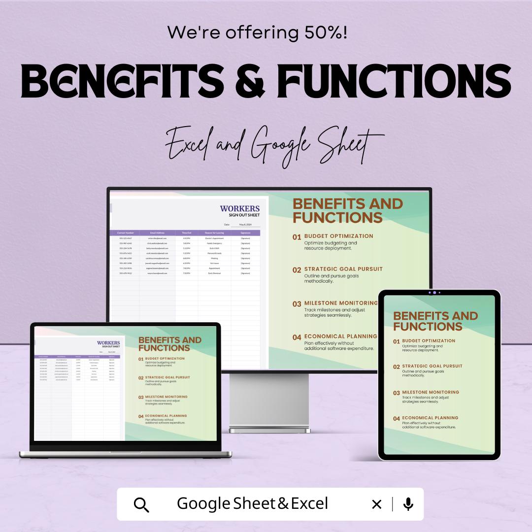 Workers Sign Out Sheet - Excel & Google Sheets Template | 50% Off | Employee Sign-In/Sign-Out Tracker
