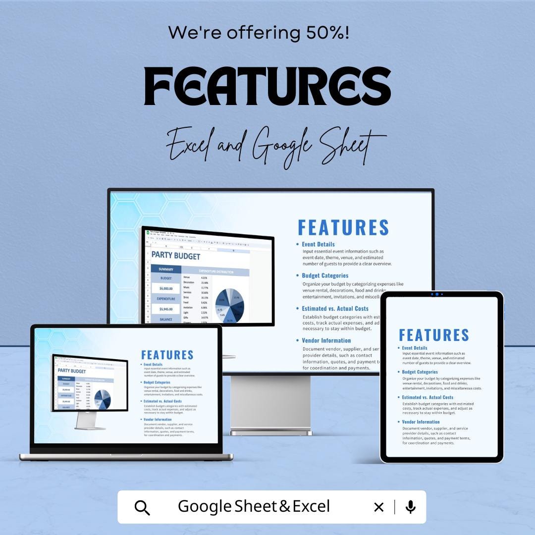 Party Budget Template | Event Budget Planner | Birthday Party Budget | Wedding Party Budget | Excel & Google Sheets Spreadsheet