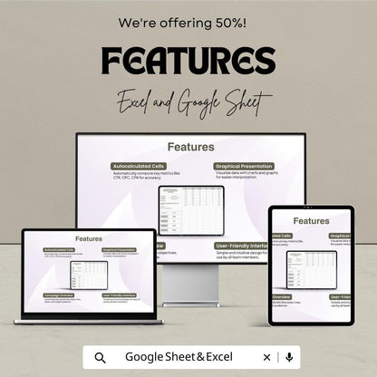 Advertising Digital Marketing Campaign Tracker Template | Ad Performance Tracker | Marketing Metrics Log | CPC CTR CPA Tracker