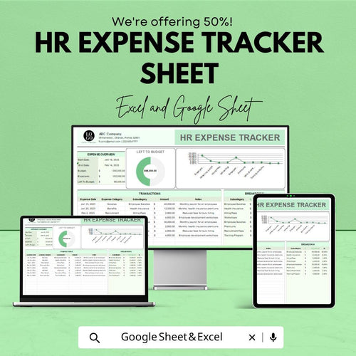 HR Expense Tracker Sheet | Budget Tracker | HR Expense Management | Excel & Google Sheet | HR Budget Planning Tool | Financial Tracker