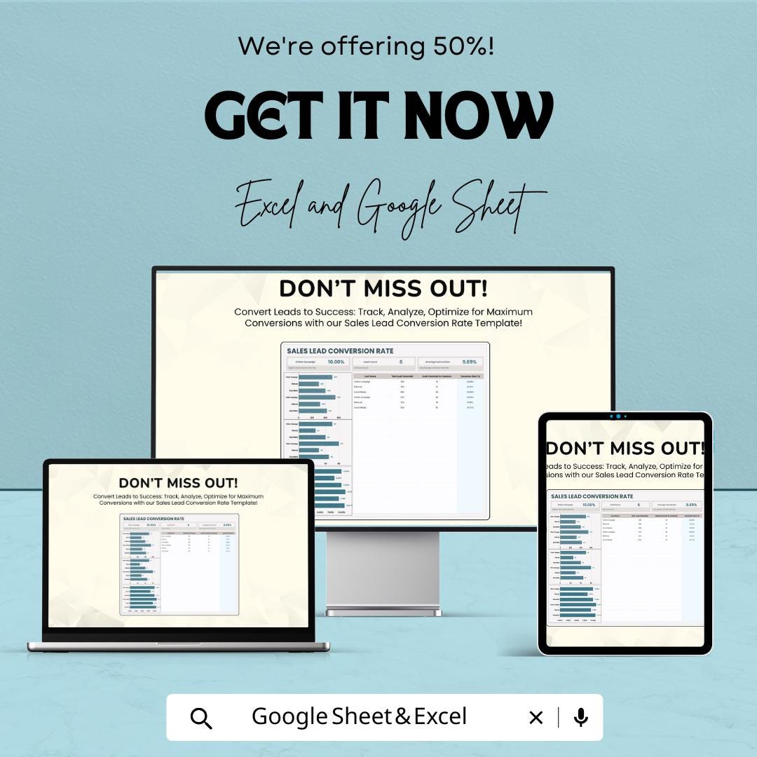 Sales Lead Conversion Rate Template | Excel & Google Sheets | Lead Tracking Spreadsheet | Sales Funnel Metrics | Conversion Tracker
