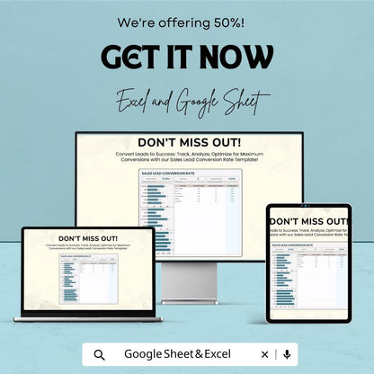 Sales Lead Conversion Rate Template | Excel & Google Sheets | Lead Tracking Spreadsheet | Sales Funnel Metrics | Conversion Tracker