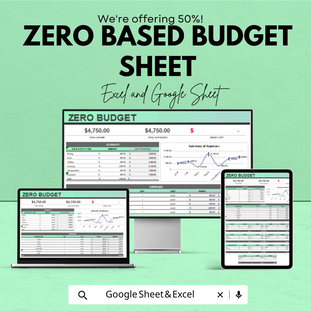 Zero-Based Budget Template | Google Sheets | Personal Finance Budgeting | Expense Tracker | Financial Planner | Customizable Budgeting