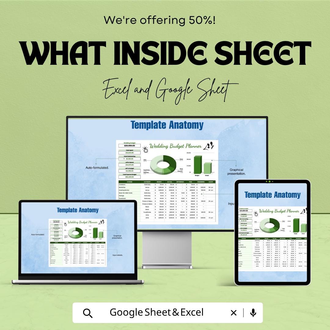 Wedding Budget Planner Template | Wedding Expense Tracker Spreadsheet | Excel & Google Sheets | Bridal Budget Organizer | Wedding Finance