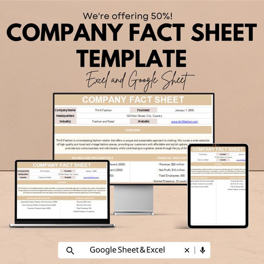 Company Fact Sheet Template | Business Overview Sheet | Excel and Google Sheets Company Profile | Corporate Summary Page