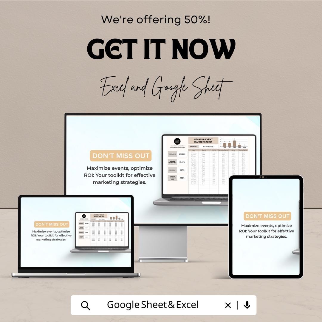 Startup Event Marketing ROI Template | Event ROI Calculator Spreadsheet | Excel & Google Sheets Marketing Tool
