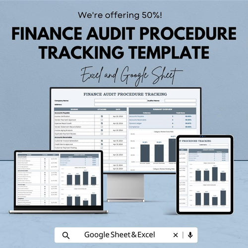Finance Audit Procedure Tracking Template, Excel & Google Sheets, Financial Audit Checklist, Accounting Audit Log, Compliance Tracker
