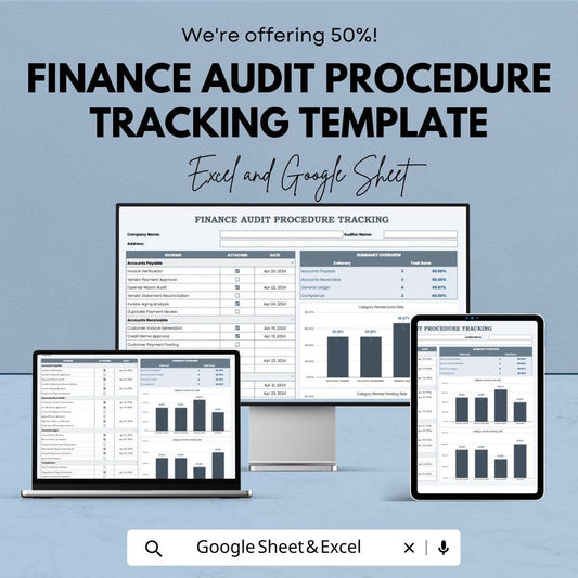 Finance Audit Procedure Tracking Template, Excel & Google Sheets, Financial Audit Checklist, Accounting Audit Log, Compliance Tracker