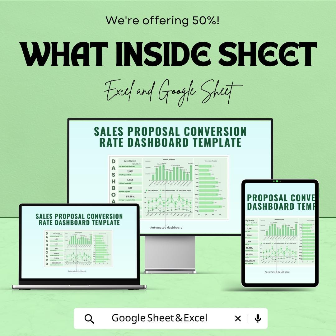 Sales Proposal Conversion Rate Dashboard | Excel & Google Sheet | Sales Analytics | Conversion Tracking Template