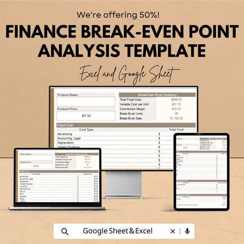 Finance Break-Even Point Analysis Template | Excel & Google Sheets Profit Planning Tool | Fixed Variable Cost Calculator
