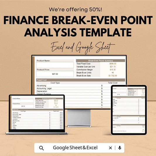Finance Break-Even Point Analysis Template | Excel & Google Sheets Profit Planning Tool | Fixed Variable Cost Calculator
